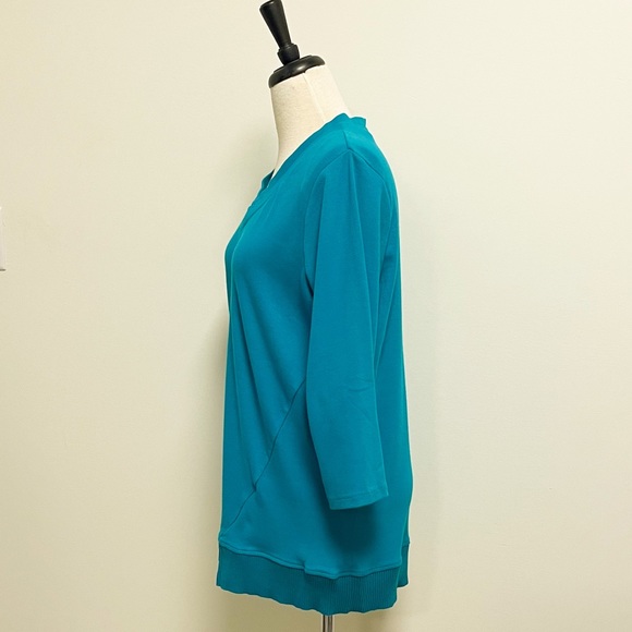 Rafaella Teal Blue Green V Neck 3/4 Sleeve Textured Stripe Top NWT 1X Stretch - Picture 4 of 9